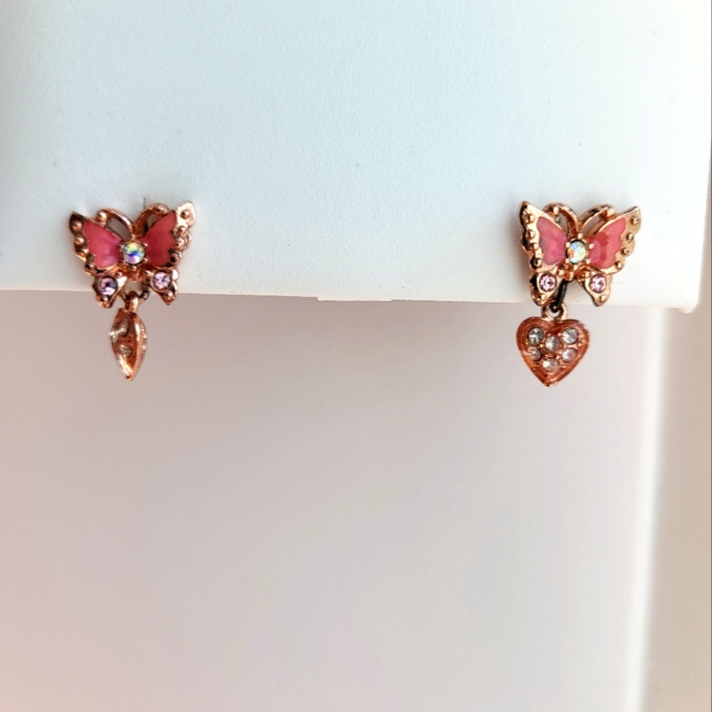 Anna Sui rose gold color butterfly earrings